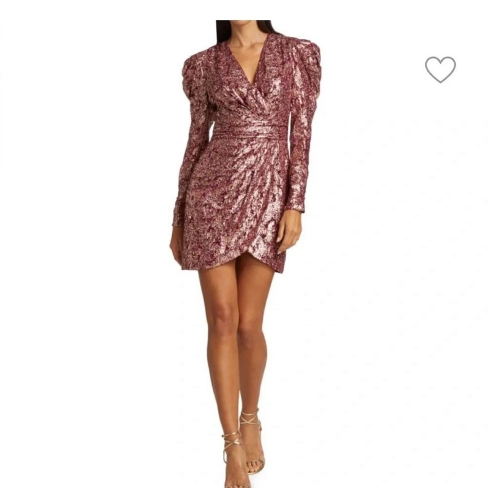 JONATHAN SIMKHAI Metallic Silk
Jacquard Puff-Sleeve Sheath Dress
Size 8